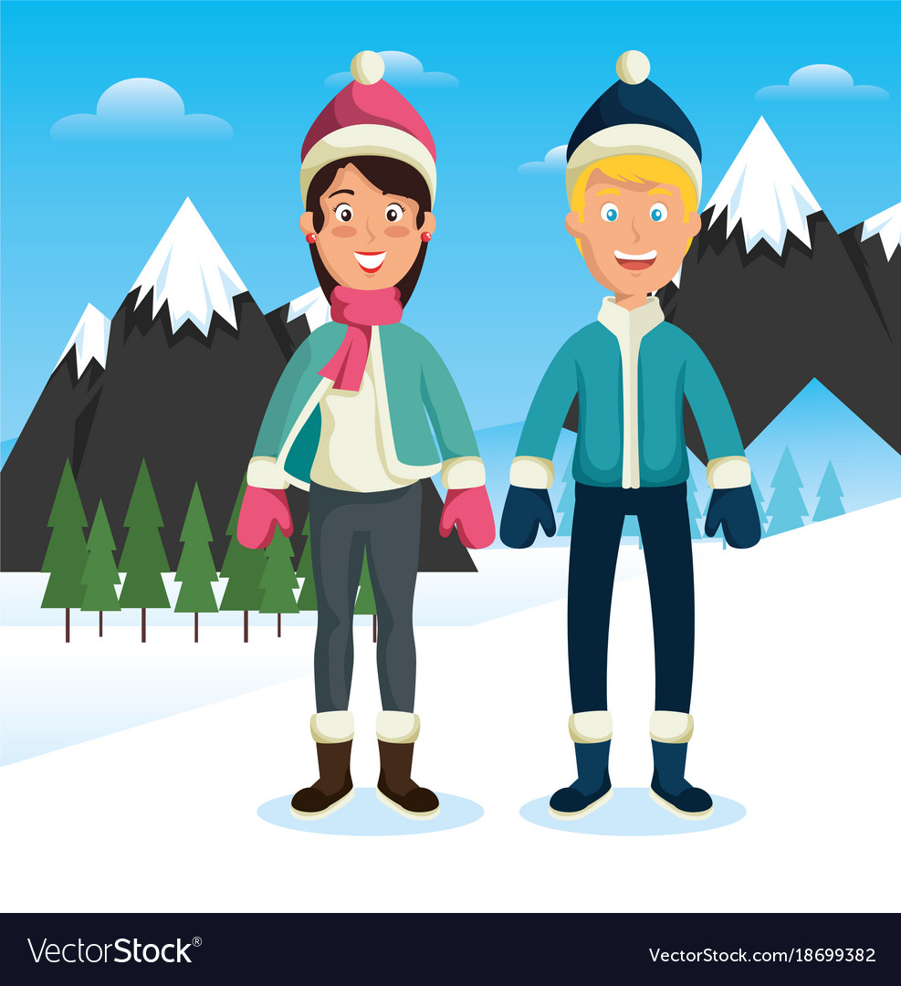 Winter sports happy people cartoon Royalty Free Vector Image