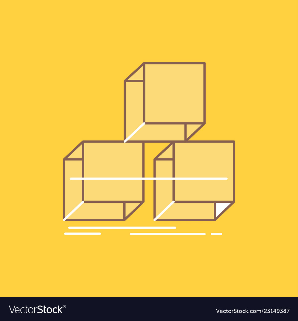Arrange design stack 3d box flat line filled icon