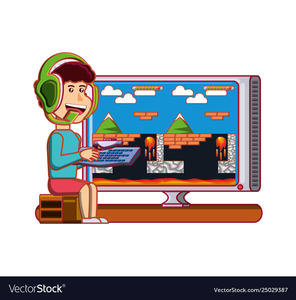 Free Vector, Character playing videogame