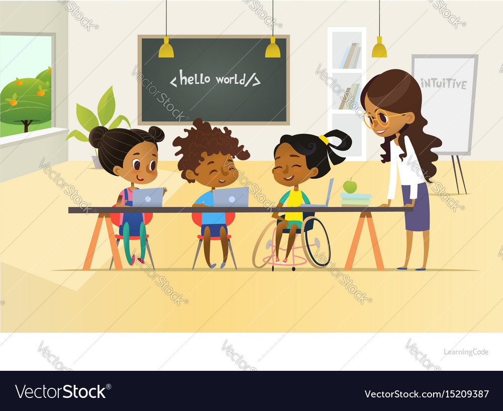 Disabled african american girl and two other Vector Image