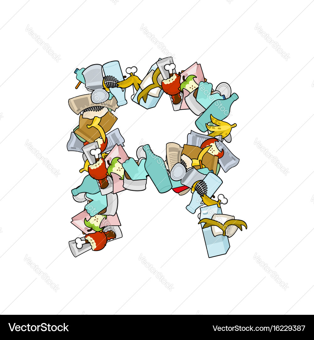 Letter r rubbish trash font garbage alphabet Vector Image