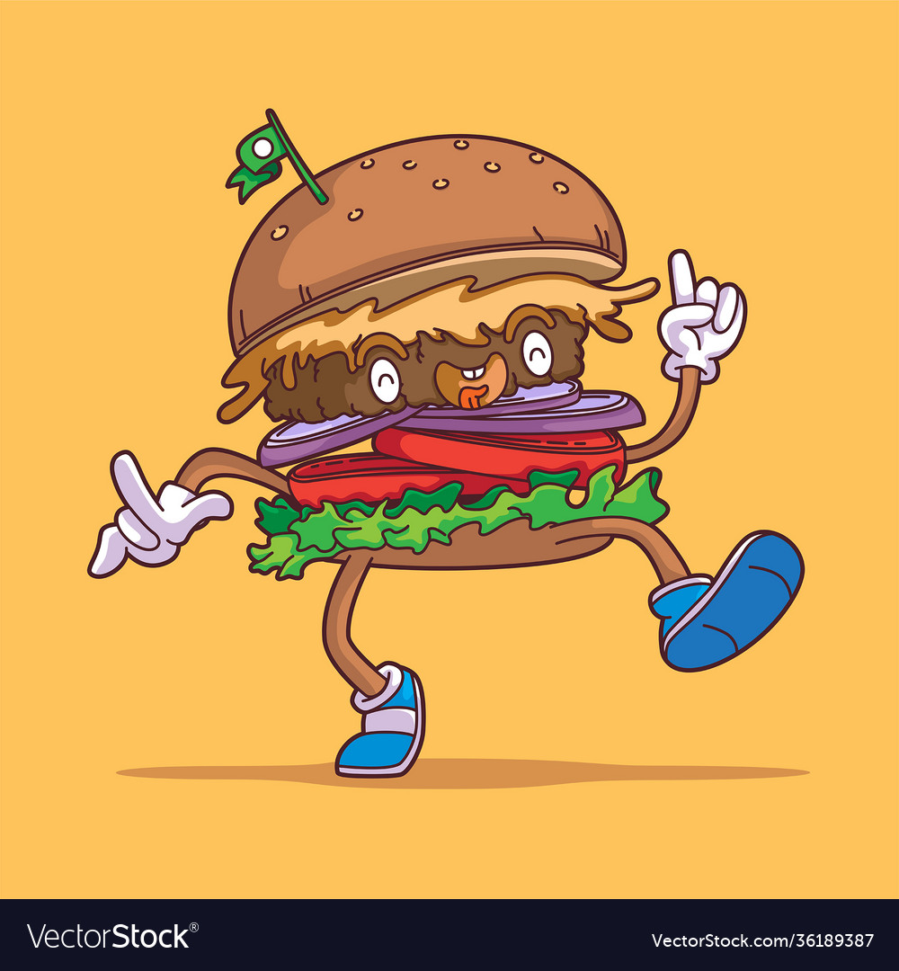 Plant based burger with happy face cartoon style Vector Image