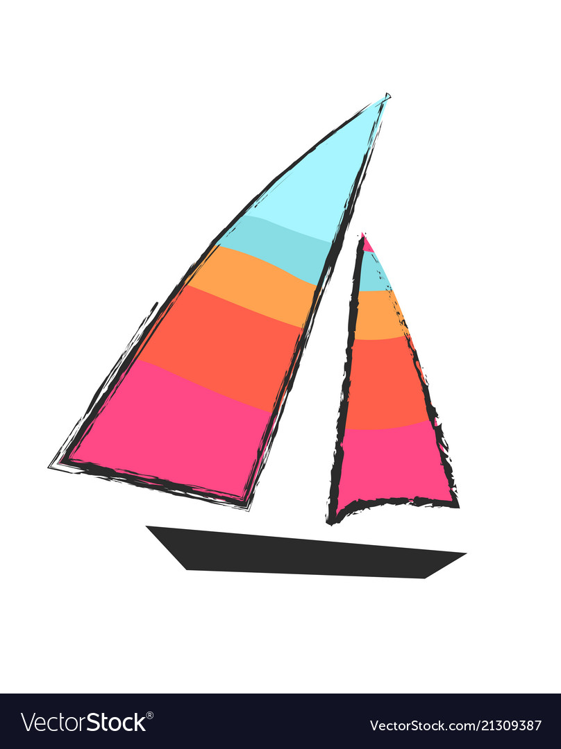 Sailboat closeup isolated colorful icon on white