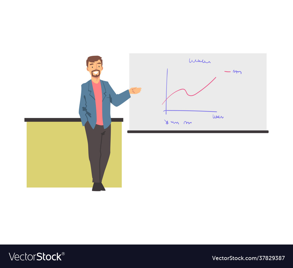 Training with man instructor showing graph Vector Image Training with man instructor showing graph