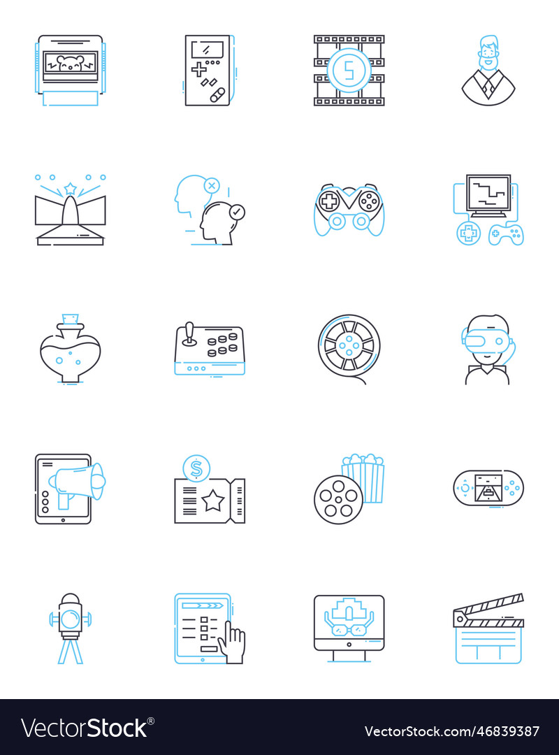 Webcasting linear icons set broadcast live vector image Webcasting linear icons set broadcast live