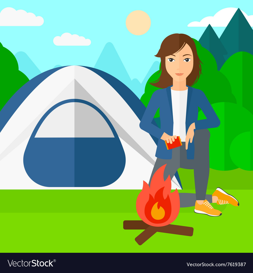 Woman kindling fire Royalty Free Vector Image - VectorStock