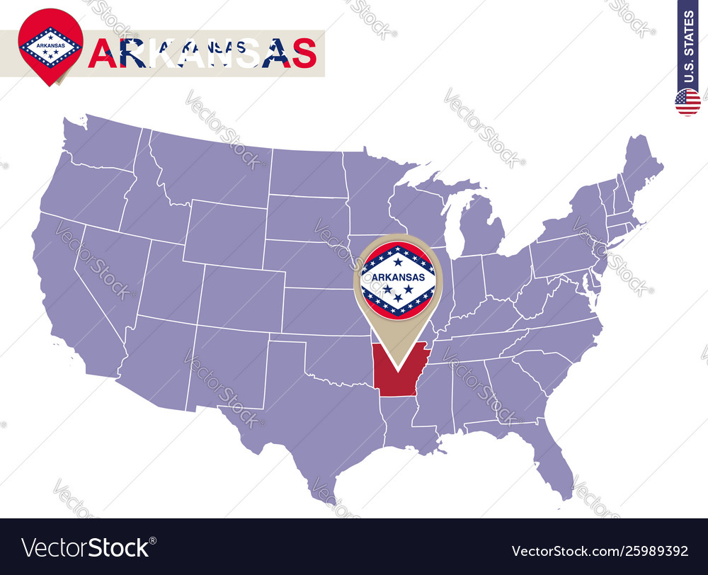 Arkansas In The Us Map Arkansas State On Usa Map Flag And Map Royalty Free Vector