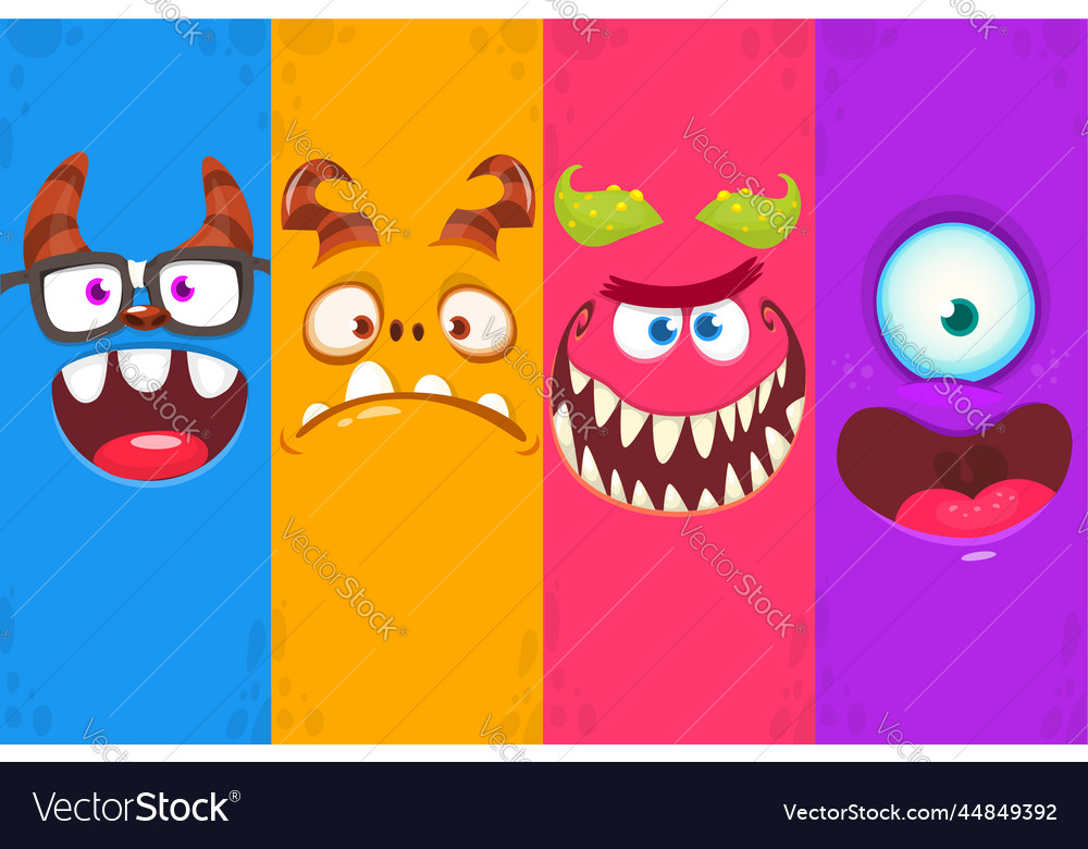 Funny cartoon monster faces emotions set