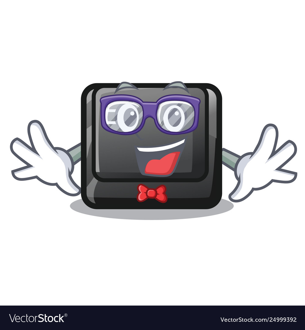 Geek e button attached to cartoon keyboard