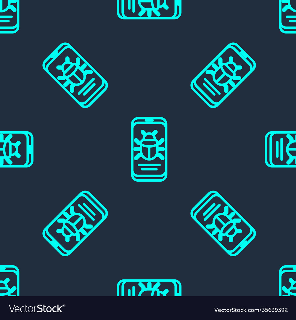Green line system bug on mobile icon isolated vector image Green line system bug on mobile icon isolated