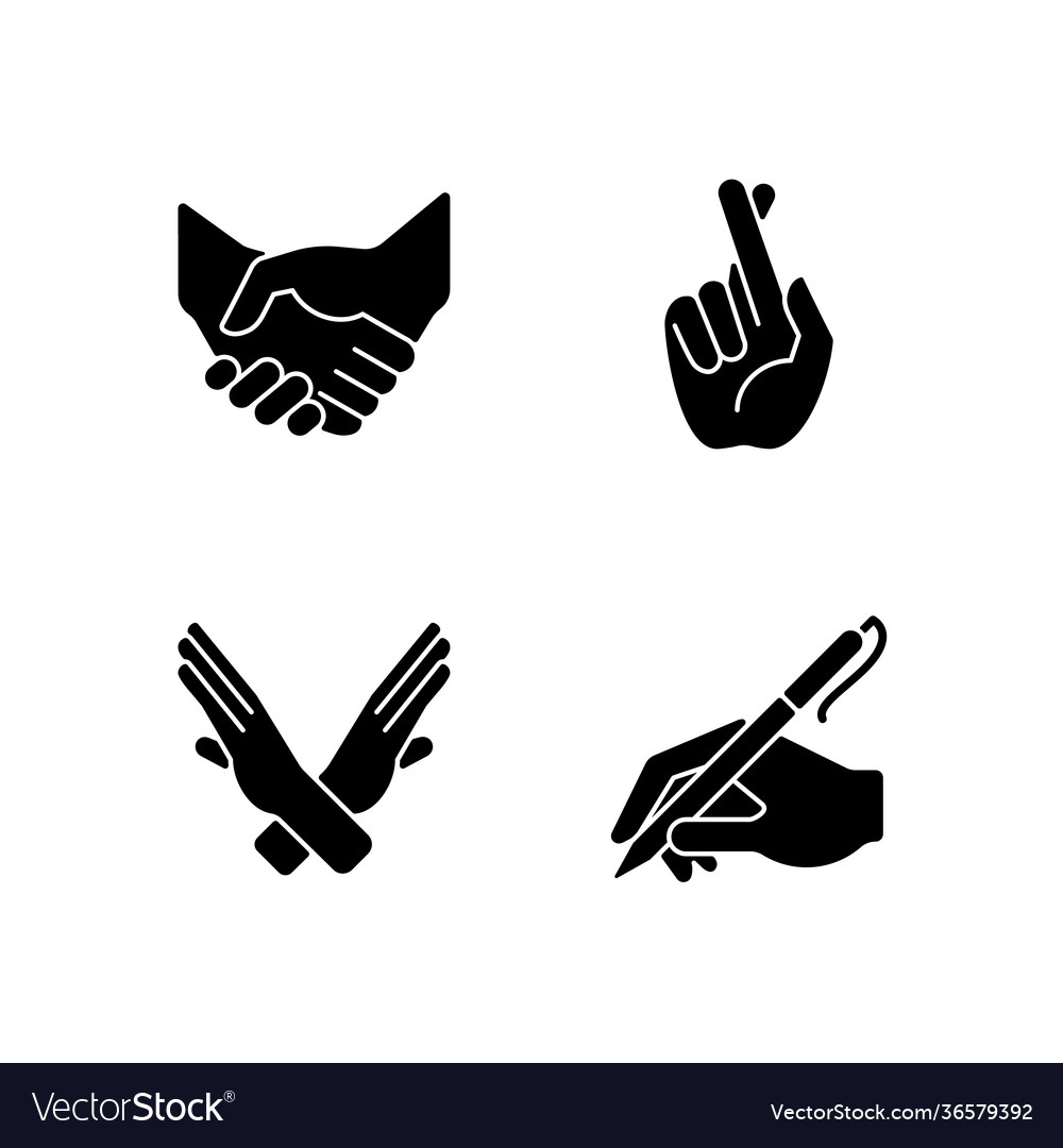 Hand gestures black glyph icons set on white space