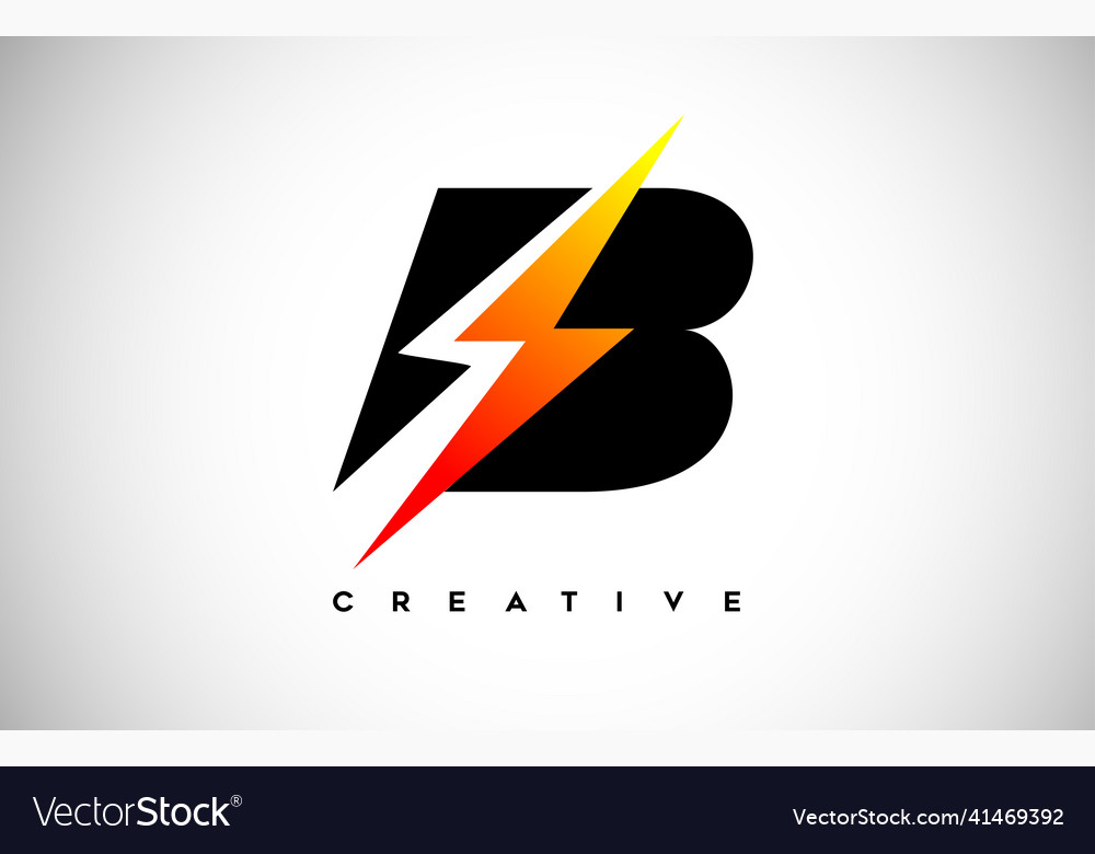 Letter b thunderbolt logo concept with black