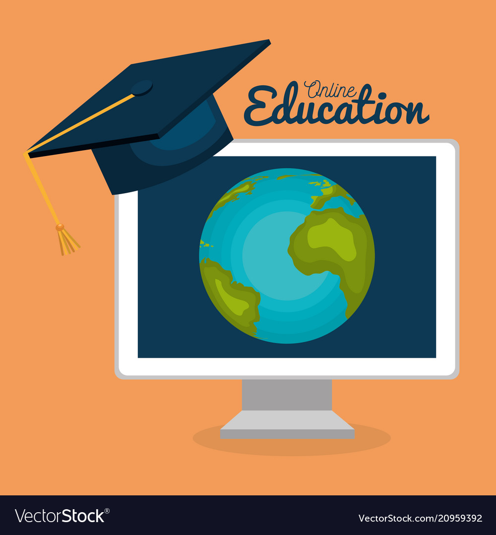 On line education with desktop computer vector image On line education with desktop computer