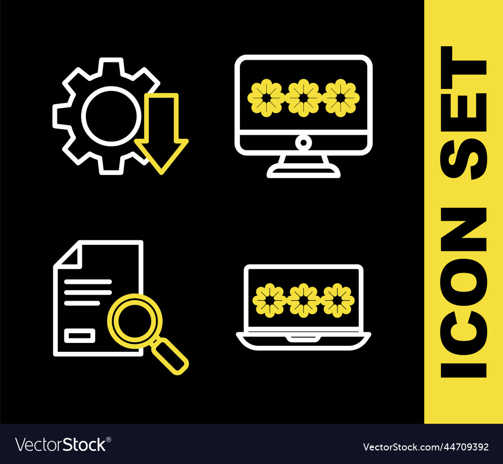 Set line monitor with password laptop document vector image Set line monitor with password laptop document