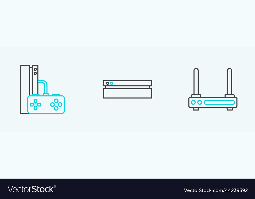 Set line router and wi-fi signal game console vector image Set line router and wi-fi signal game console