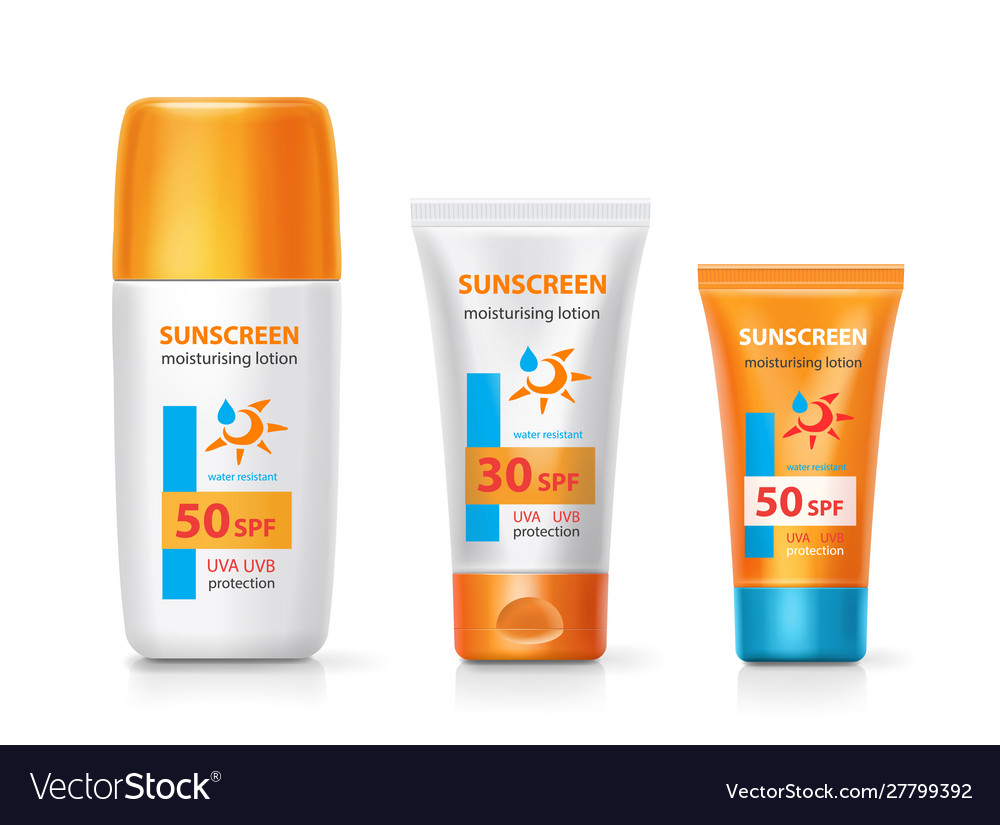 Sunscreen cream package containers Royalty Free Vector Image