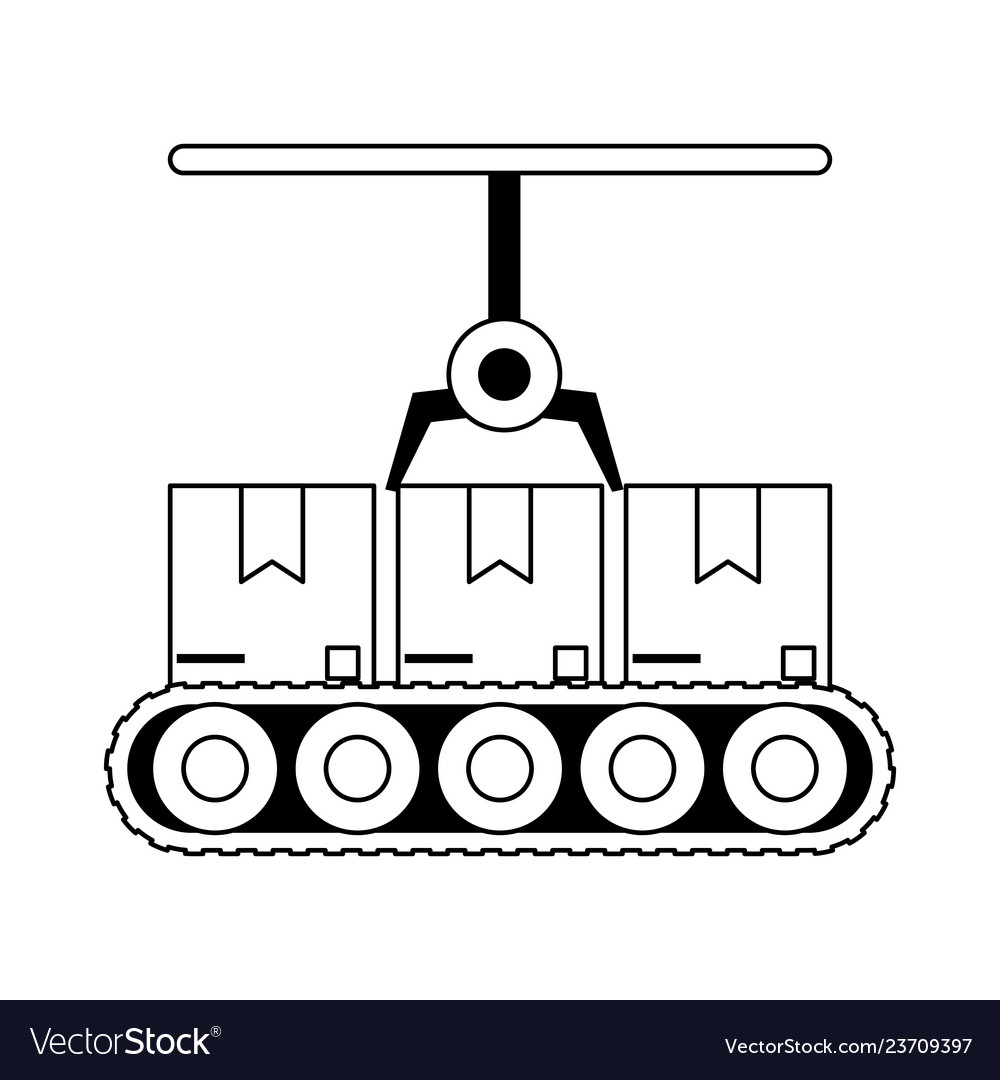 Arm mit Boxen auf dem Förderer vector image Arm mit Boxen auf dem Förderer