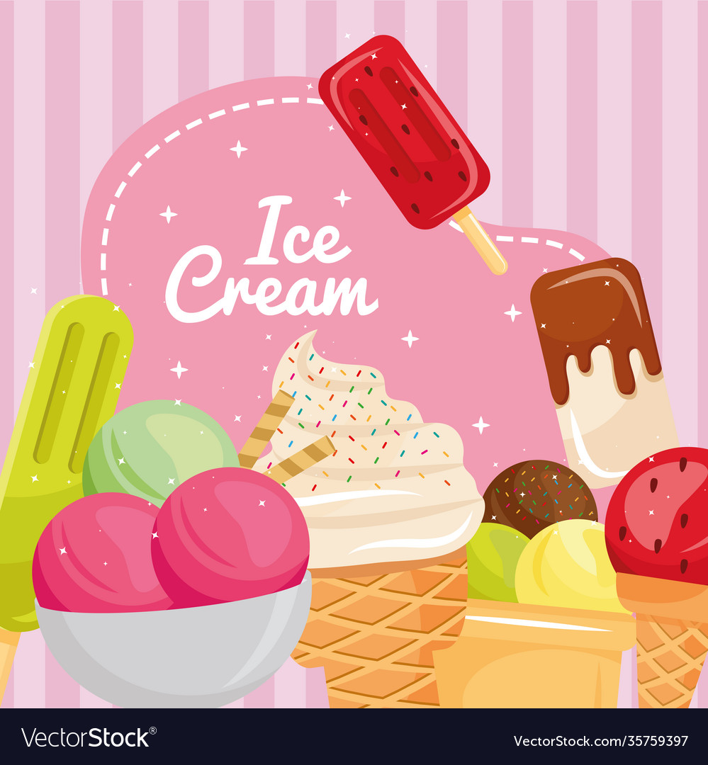 Bundle seven ice creams and lettering