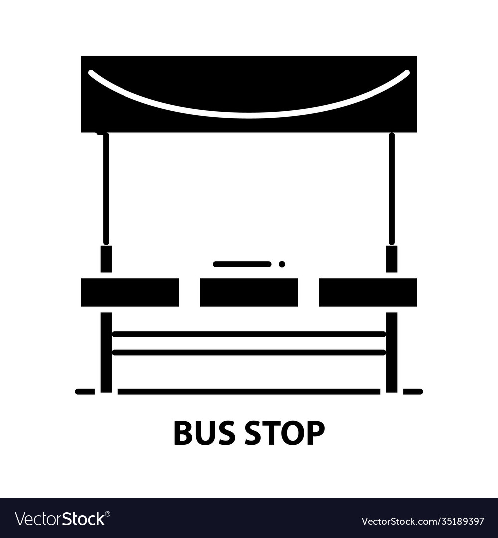 Bus stop icon black sign with editable