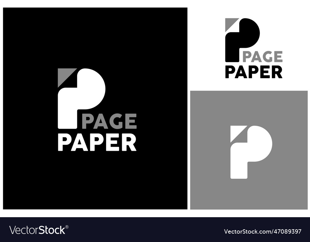 Letter p curl sheet paper print page logo design vector image Letter p curl sheet paper print page logo design
