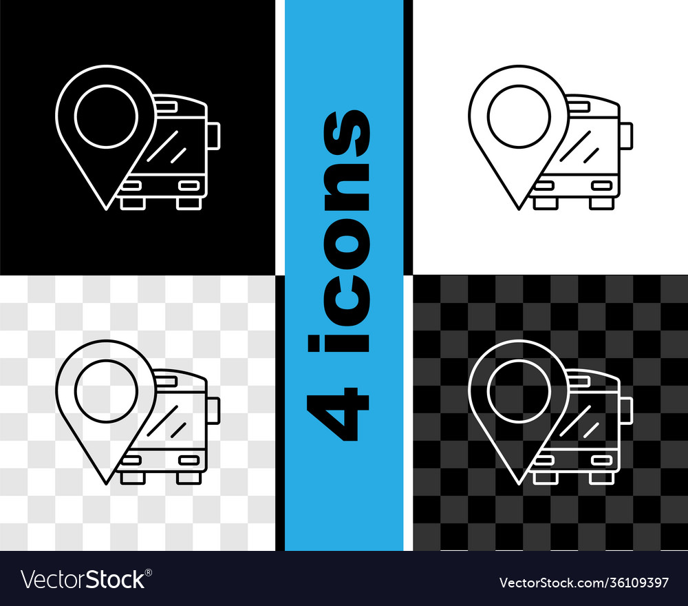 Set line location with bus icon isolated on black vector image Set line location with bus icon isolated on black