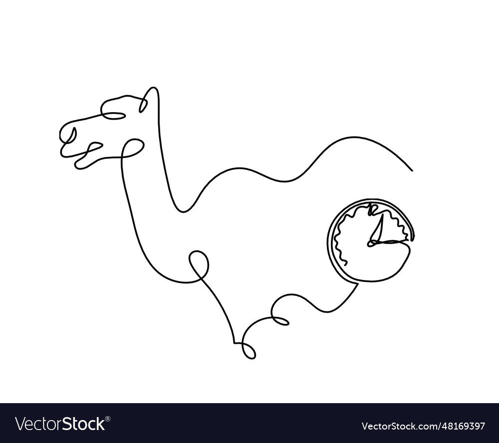 Silhouette of abstract camel with clock as line