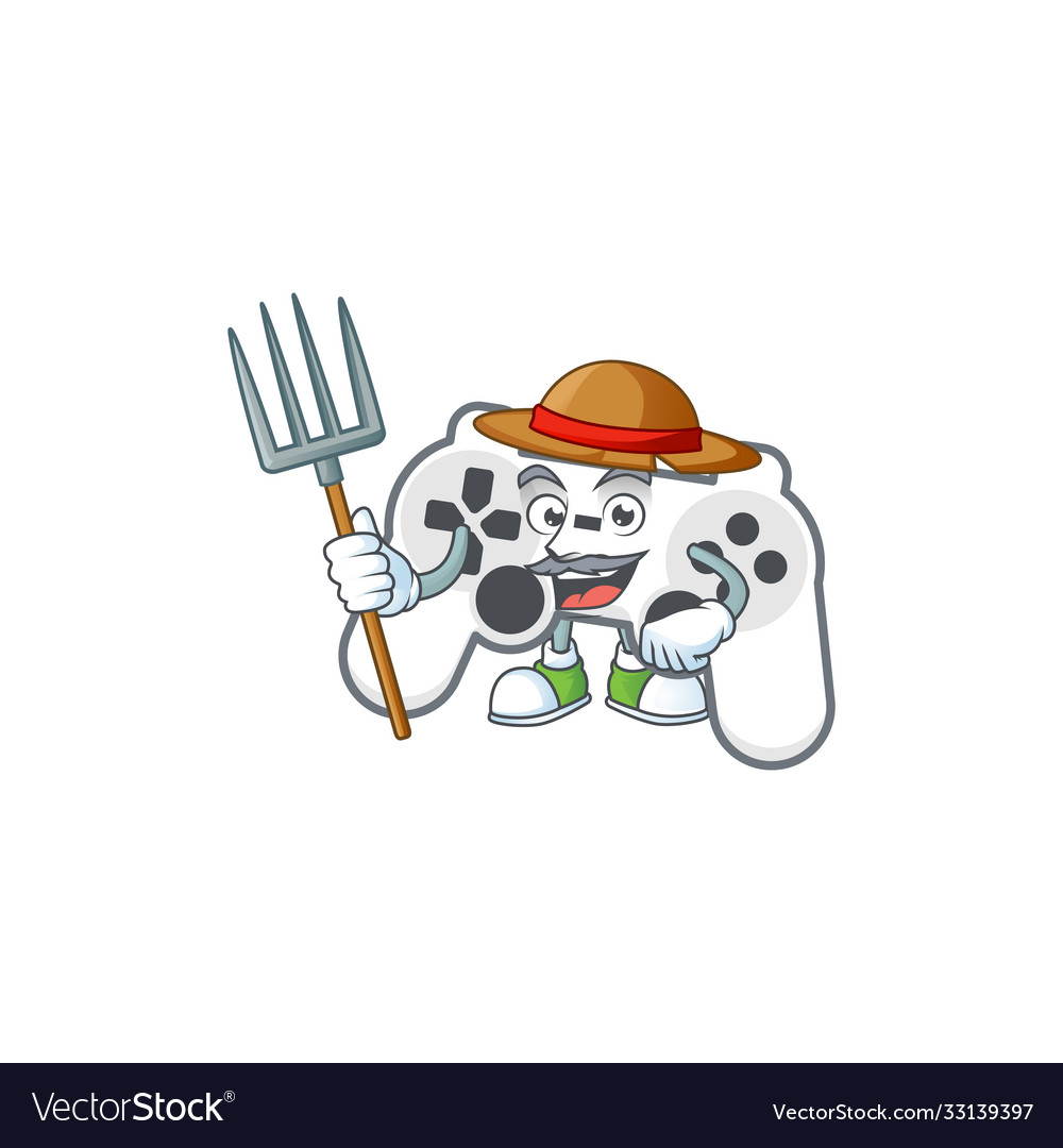 Sweet farmer white joystick with hat and tools Vector Image Sweet farmer white joystick with hat and tools