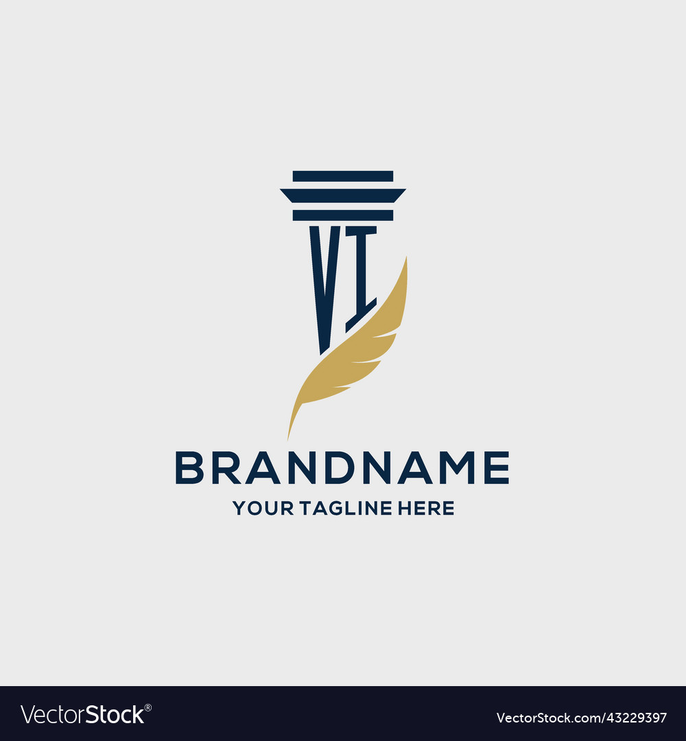 Vi monogram initial logo with pillar and feather