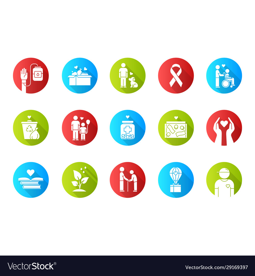 Volunteering flat design long shadow glyph icons