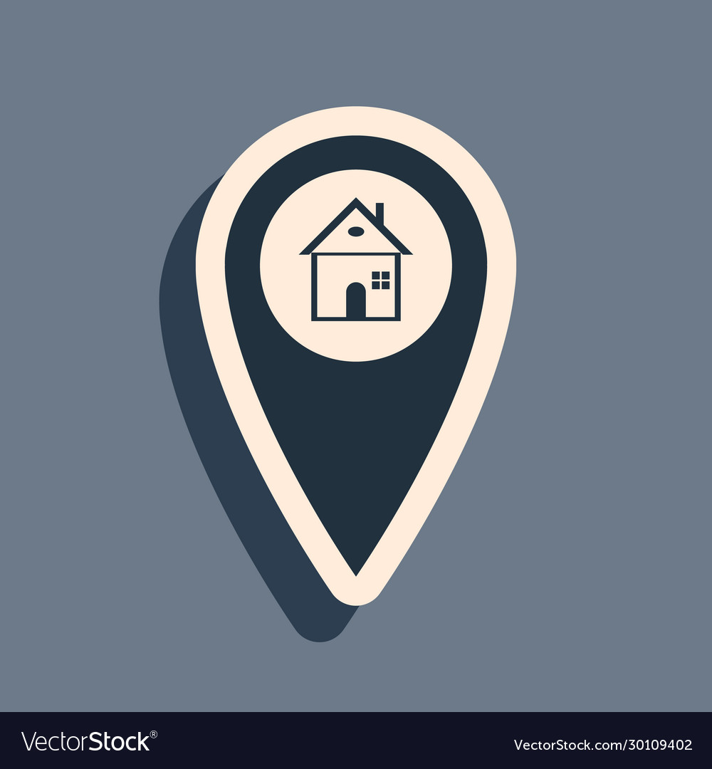 Black map pointer with house icon isolated on grey vector image Black map pointer with house icon isolated on grey