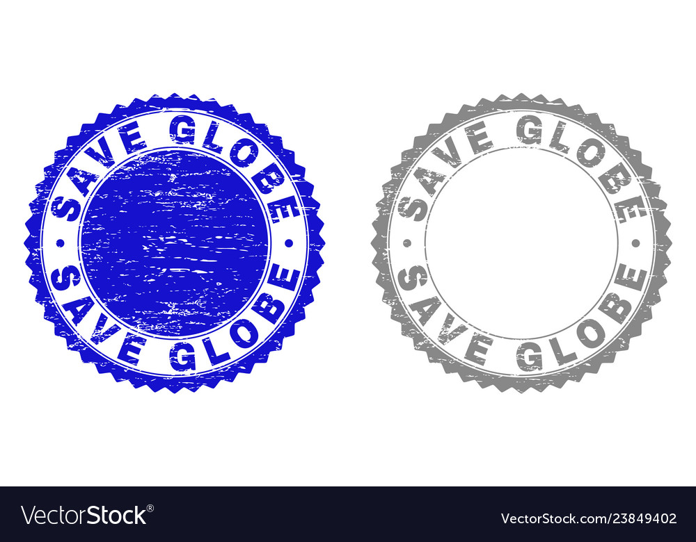 Grunge save globe textured watermarks Royalty Free Vector