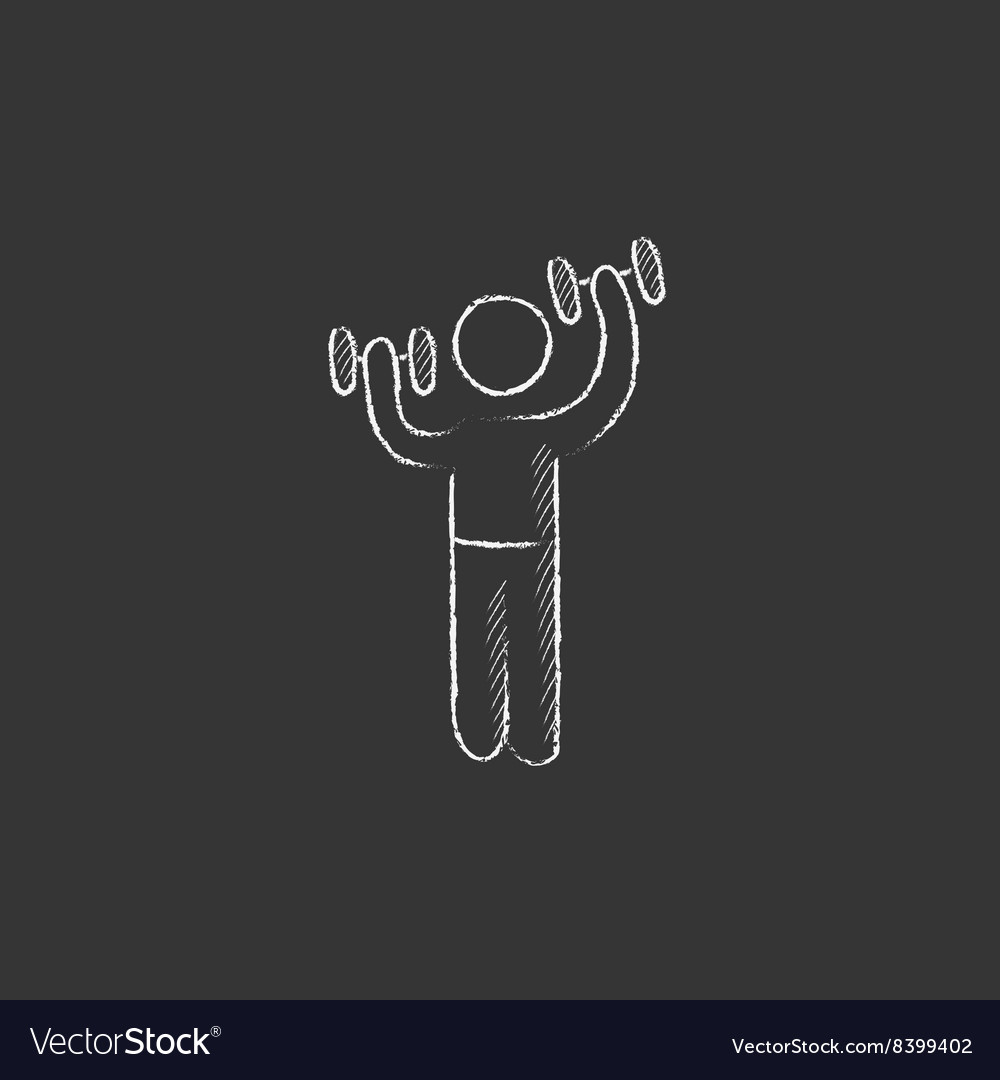 Man exercising with dumbbells drawn in chalk icon