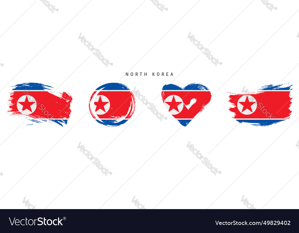 North korea hand drawn grunge style flag icon set