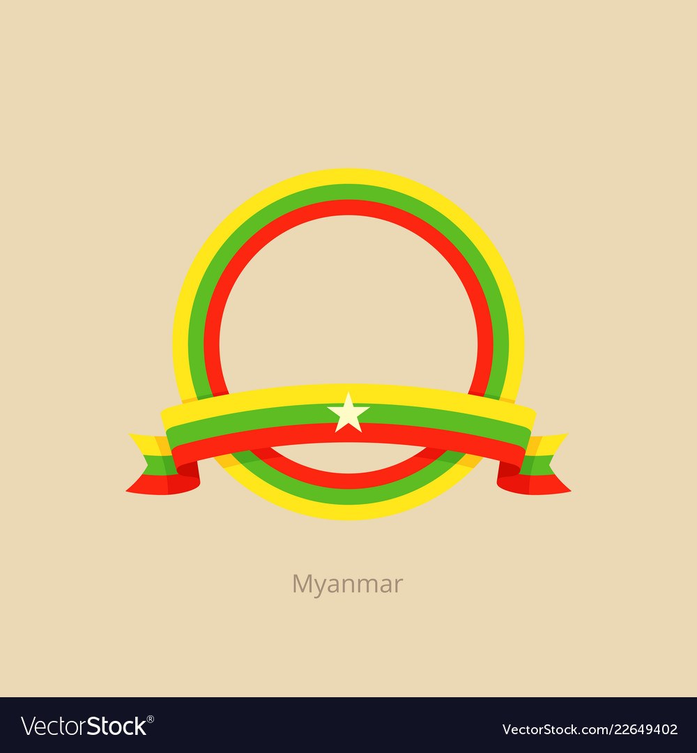 Ribbon and circle with flag of myanmar