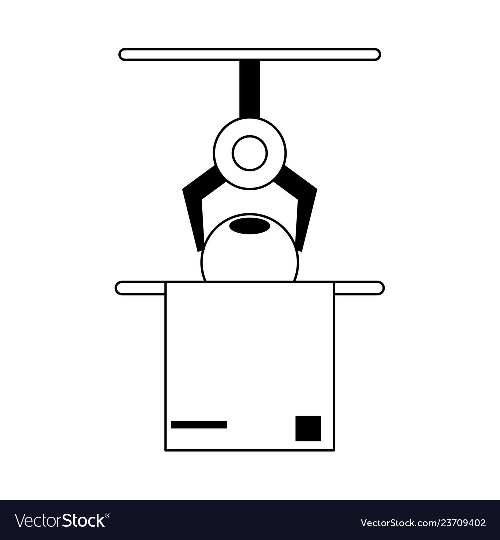 Robot arm with product in box vector image Robot arm with product in box