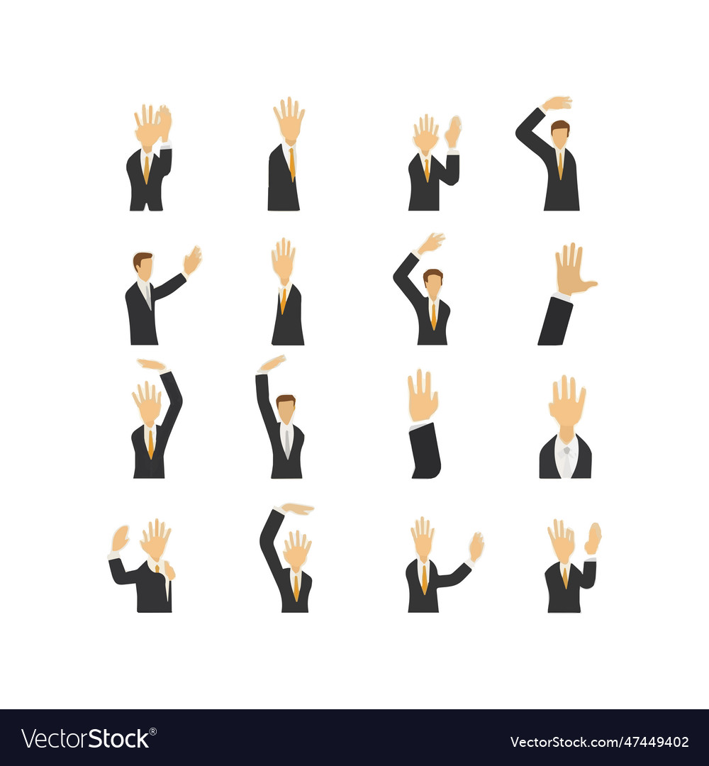 Set of hands showing different gestures palm