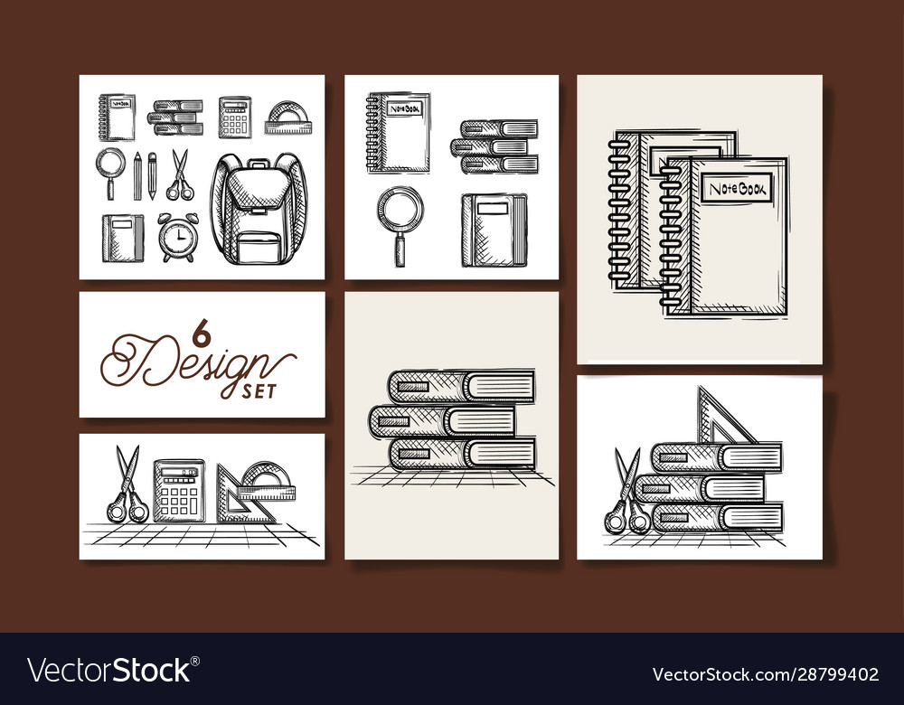 Six designs drawn school education supplies