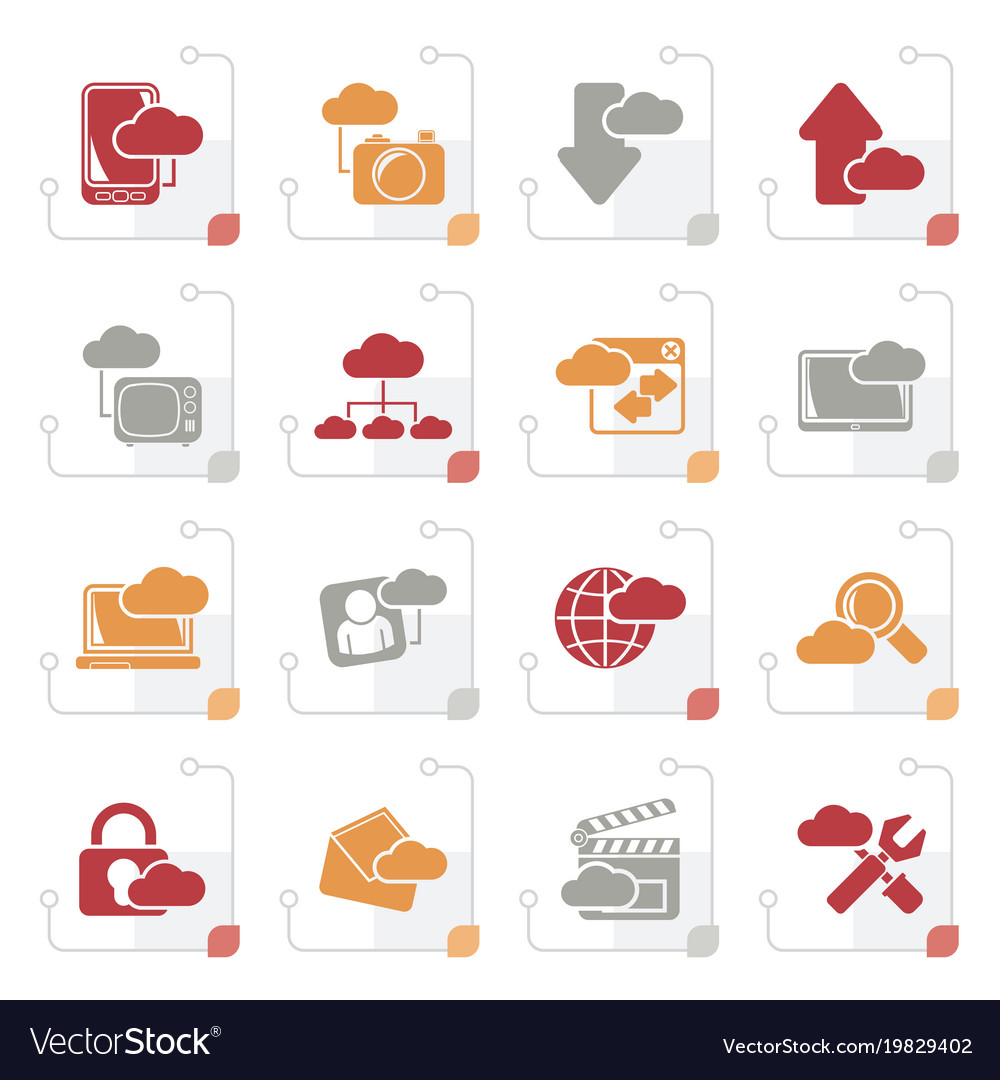 Stylized cloud services and objects icons