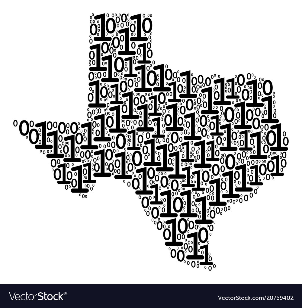Texas map collage of binary digits