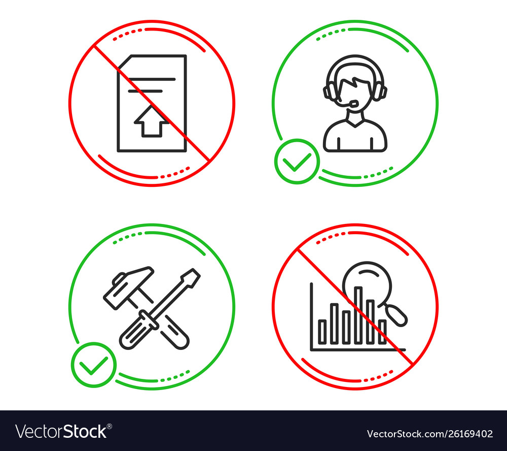 Upload file hammer tool and consultant icons set vector image Upload file hammer tool and consultant icons set