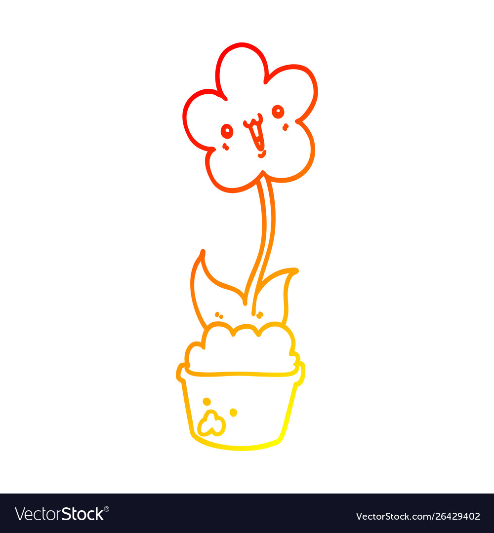 Warm gradient line drawing cute cartoon flower