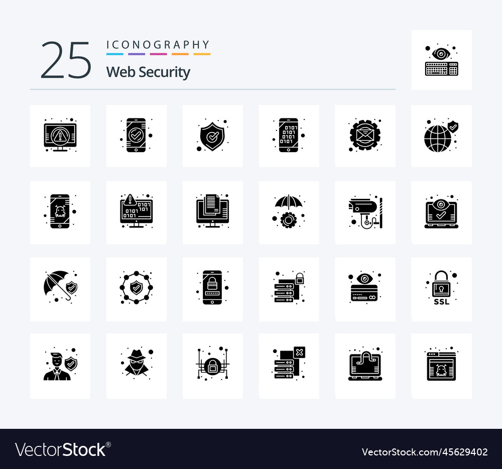 Web security 25 solid glyph icon pack including Vector Image