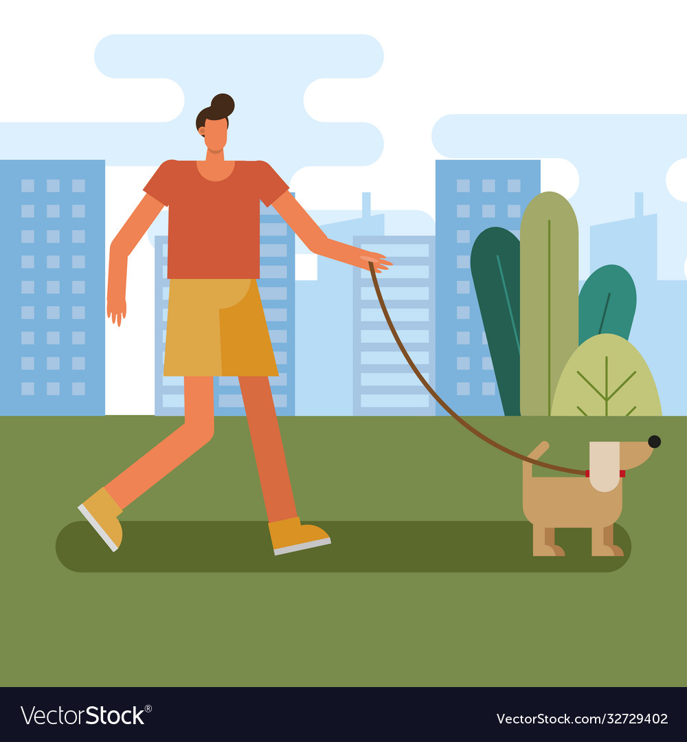 Young man walking with dog mascot character Vector Image