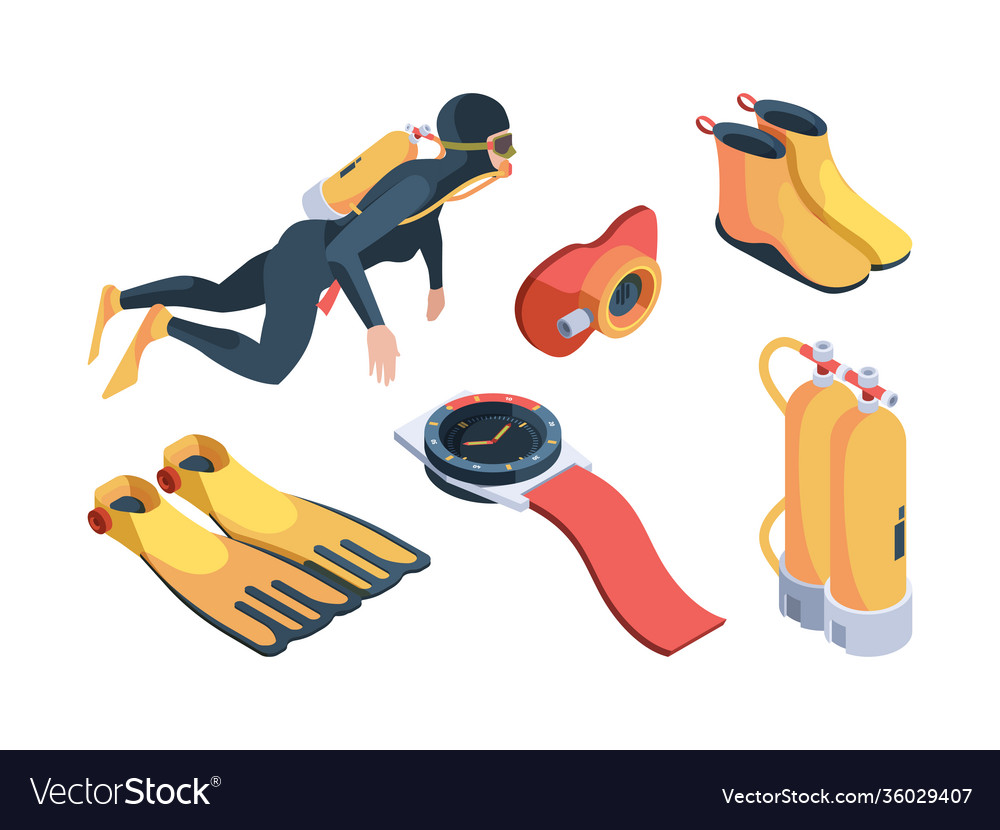 Diving isometric aquatic sport symbols scuba Vector Image