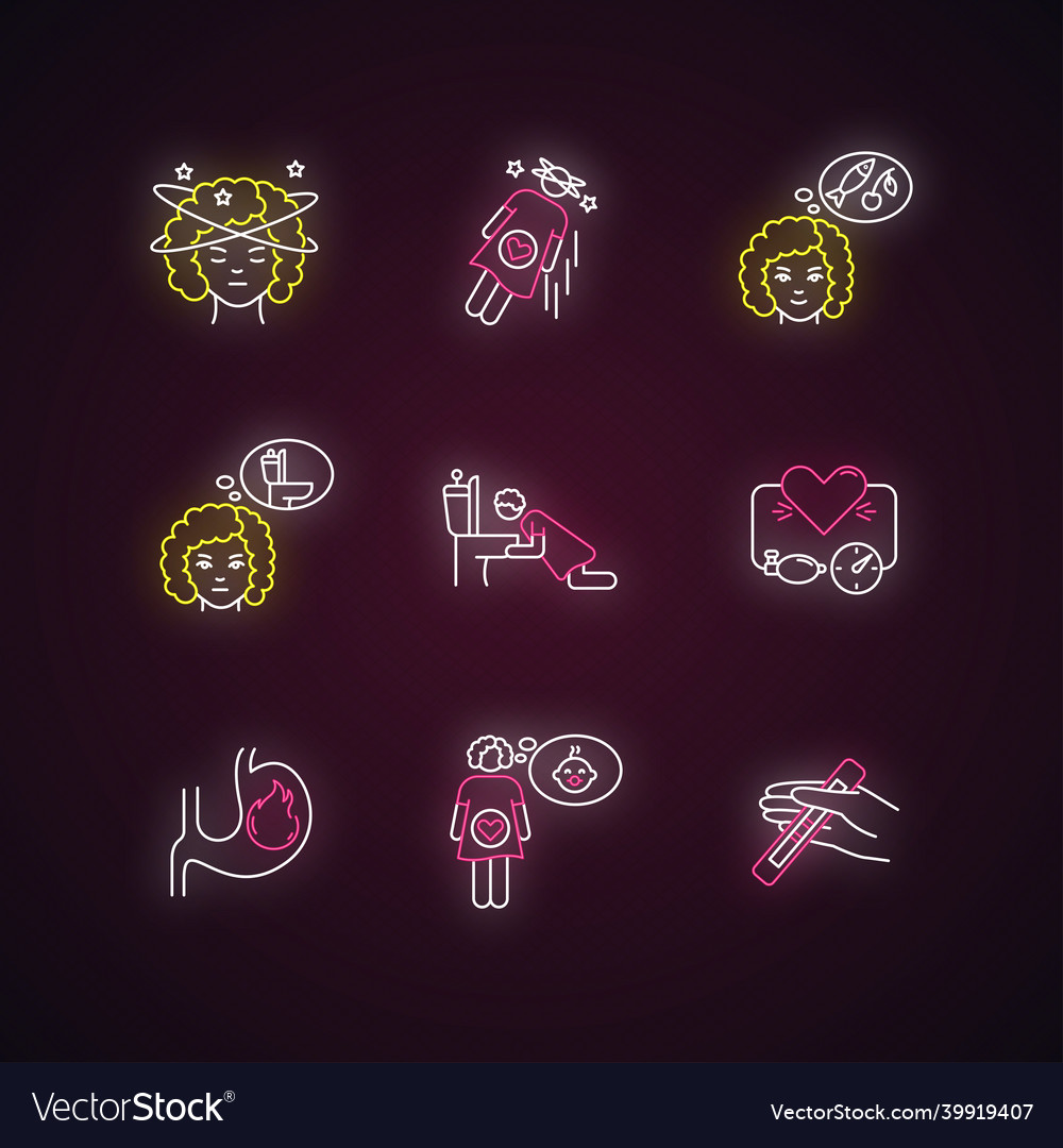 Early Pregnancy Symptom Neon Light Icons Set Vector Image 1269