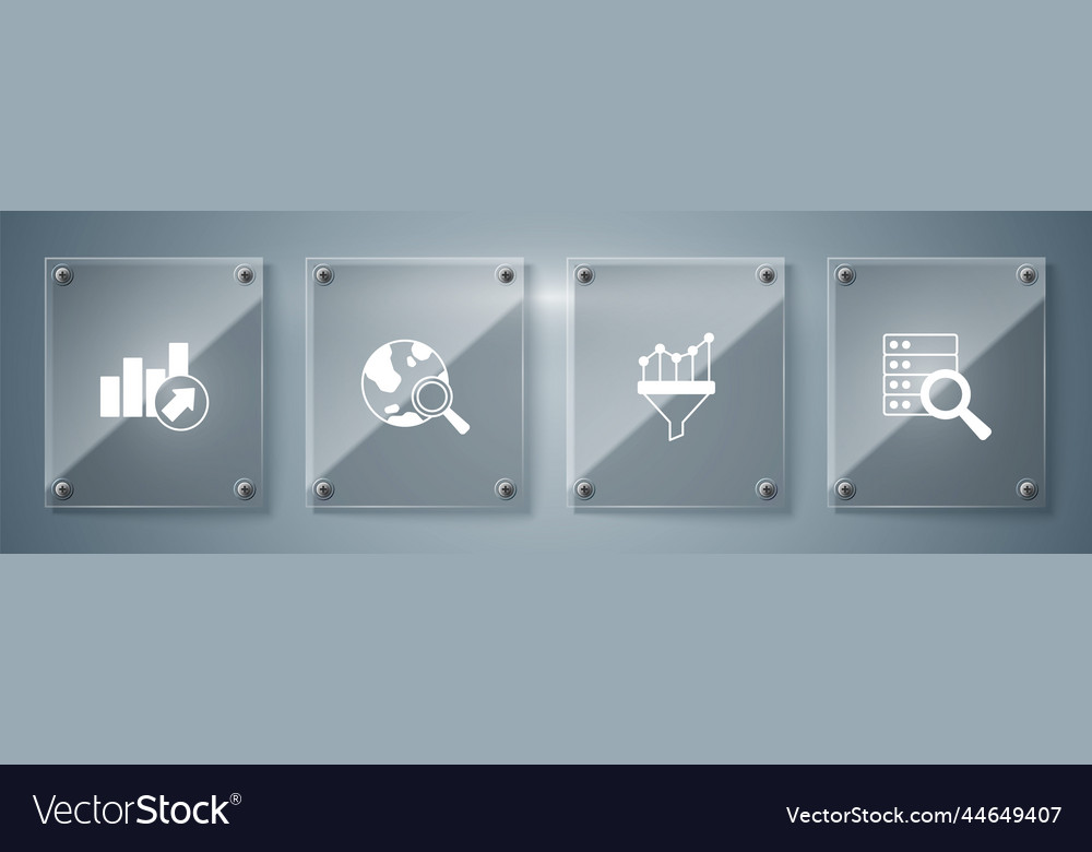 Set server sales funnel with chart search globe vector image Set server sales funnel with chart search globe