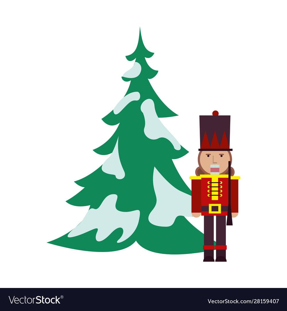 Tree pine with snow and nutcracker