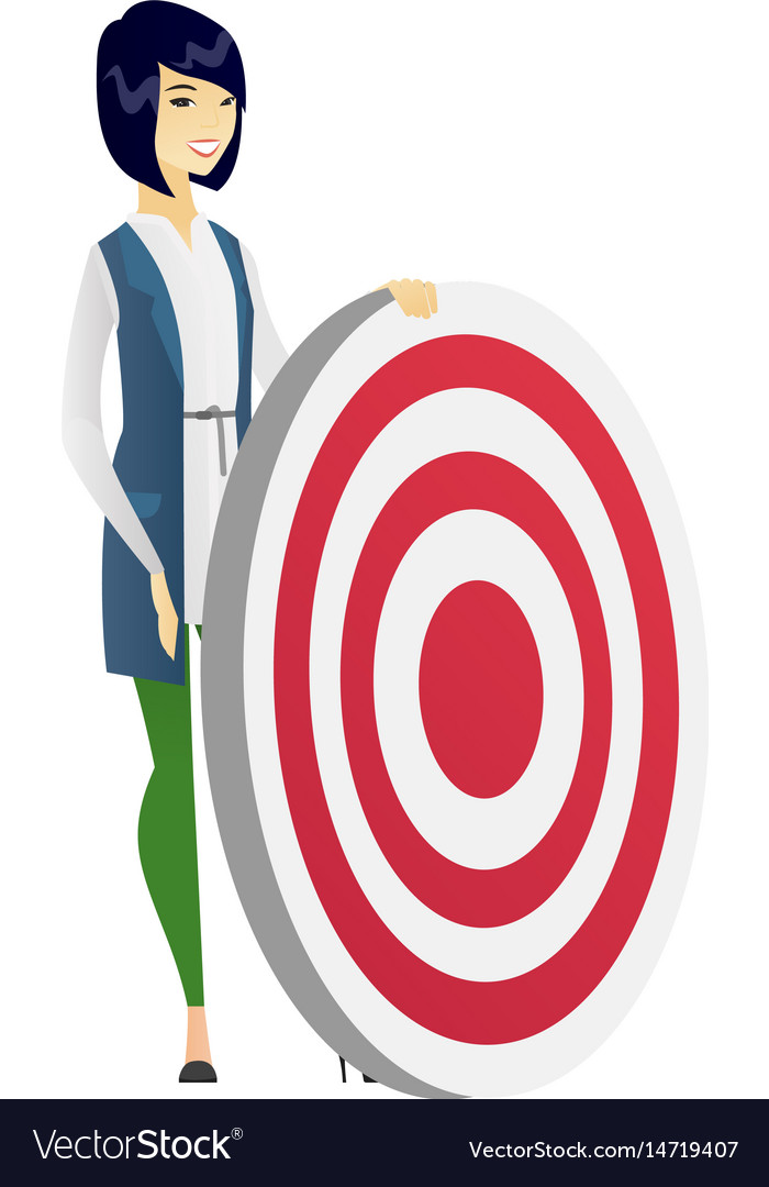 Young business woman and dart board Royalty Free Vector