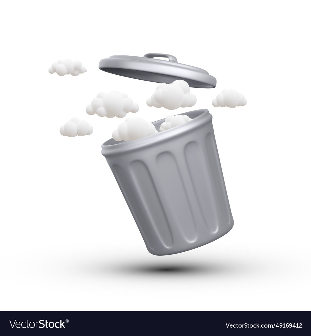 3d realistic minimal open rubbish can with trash vector image 3d realistic minimal open rubbish can with trash