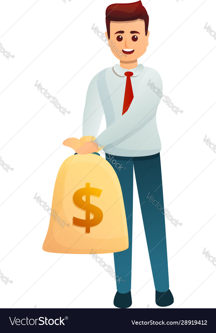 Bank worker money bag icon cartoon style Vector Image